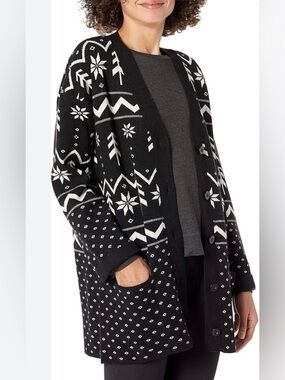 PJ Salvage Alpine Nights Cardigan Snowflake Print Cozy Knit Size M